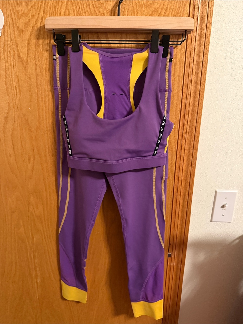 Purple & Yellow Women's Athletic Leggings and Crop Top Set